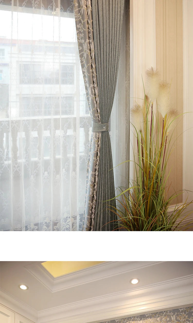 Custom Curtains for Living Room Simplicity Lace Splicing Green Chenille Blackout Embroidery Valance Tulle High Quality Fabric