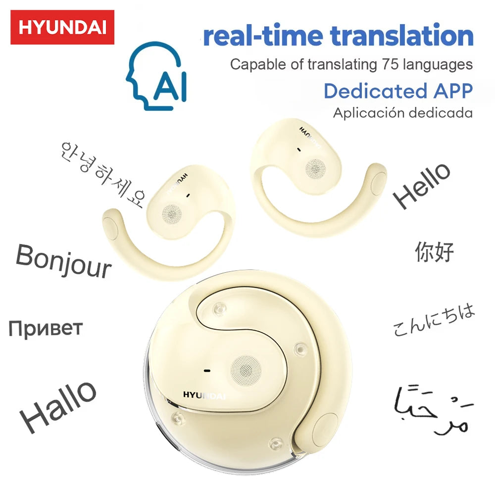 Choice HYUNDAI HY-T26 PRO AI Translation Earbuds Real Time Headphones Bluetooth 5.4 100+ Languages for Travel Business Learning