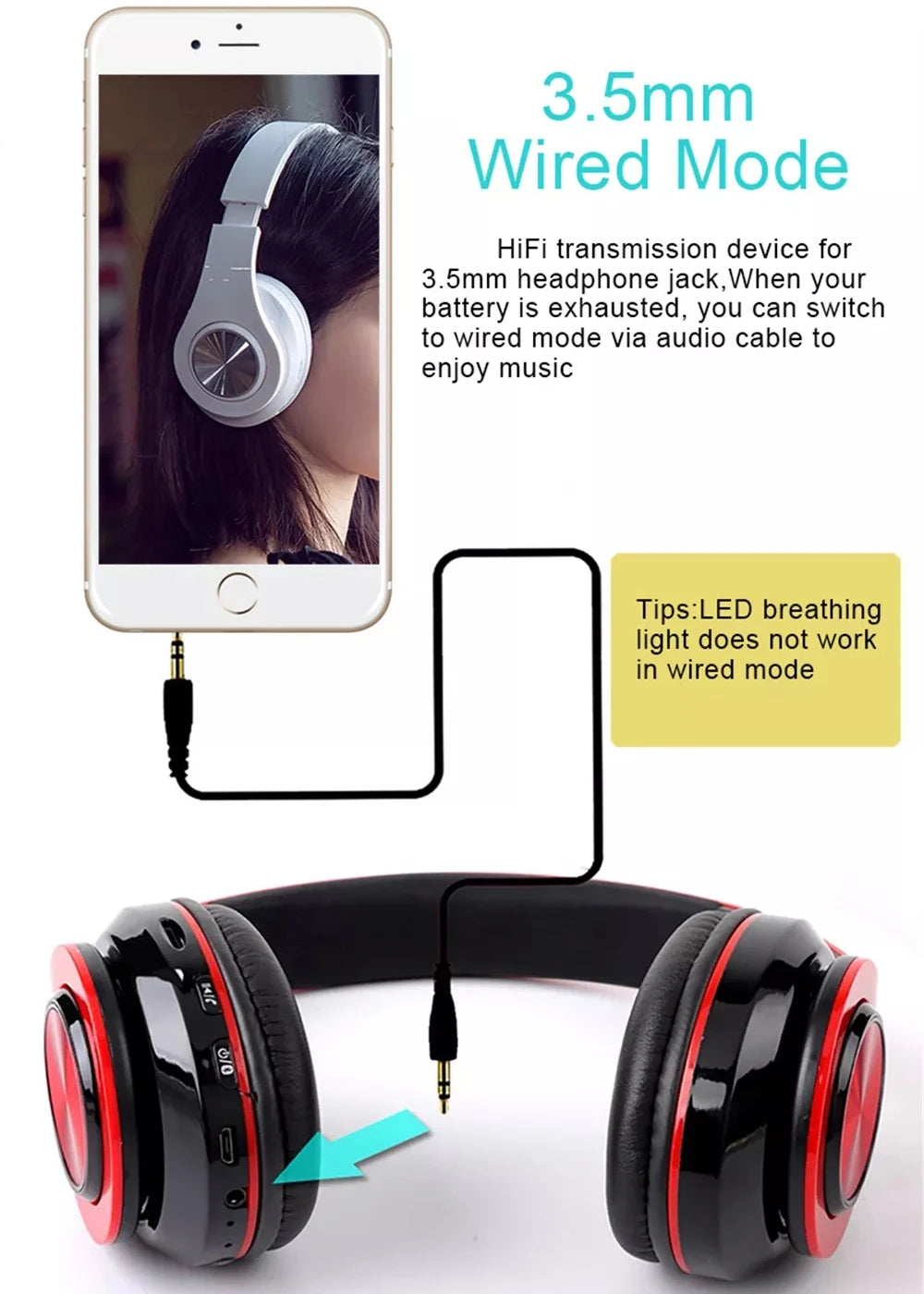 Headphones Bluetooth Headsets Gamer Surround Sound Stereo Wireless Earphone USB W/ MicroPhone Colourful Light PC Laptop Headset