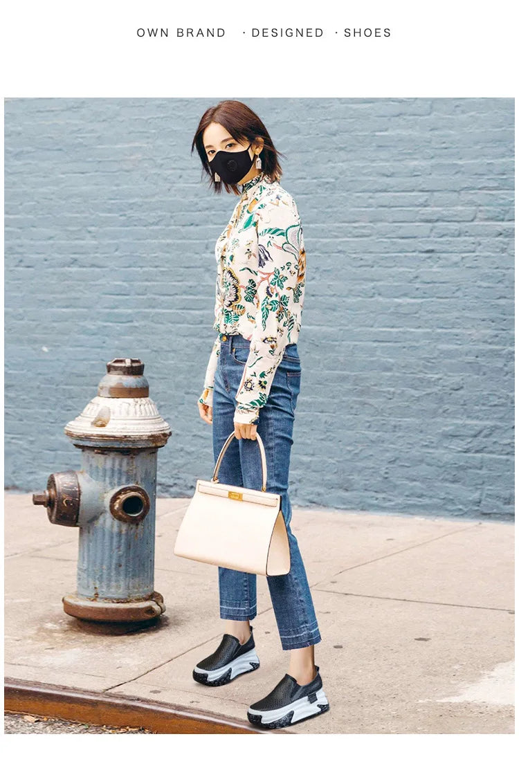 Fujin 7cm Genuine Leather Women Vulcanized Platform Wedge Chunky Sneaker Casual Stable Fashion Skate Boarding High Brand Shoes