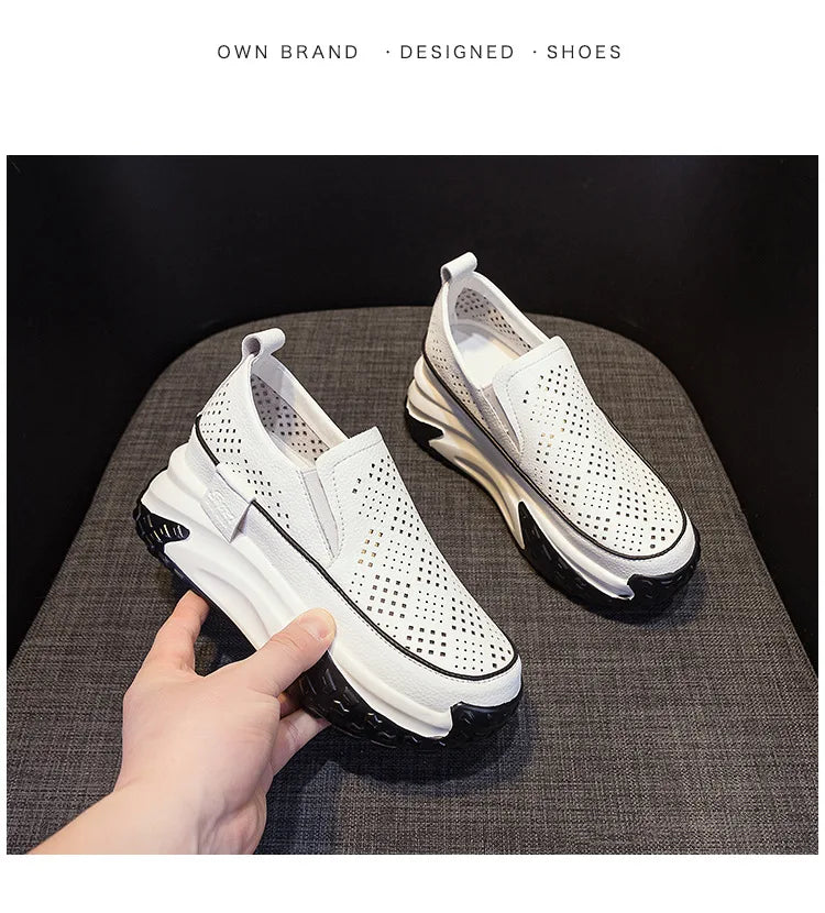 Fujin 7cm Genuine Leather Women Vulcanized Platform Wedge Chunky Sneaker Casual Stable Fashion Skate Boarding High Brand Shoes