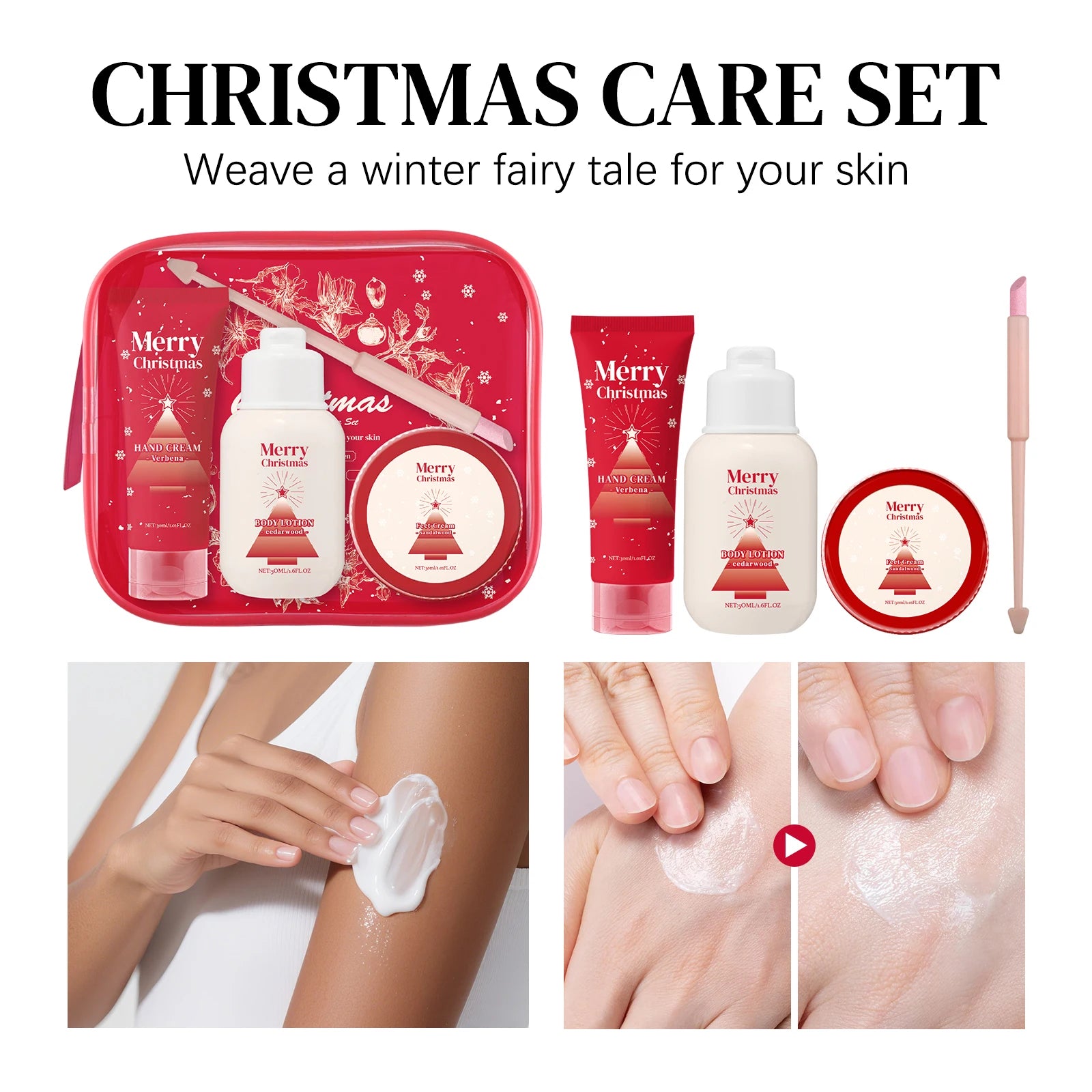 110ml Christmas Boay Care Gift Set Hand Cream Body Lotion Foot Cream & Nail Pen Moisturizing Winter Skin Care Kit for Women Men
