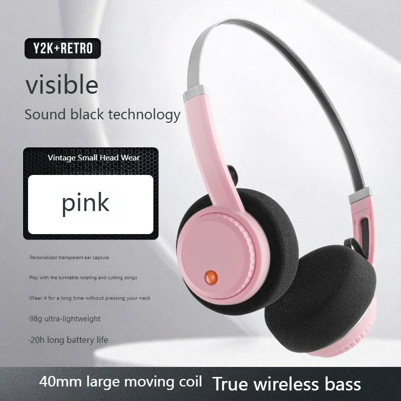 Bluetooth Headset Light Weight Retro Style Rechargable Small Head Long Battery Life Rotary Switch Headphone Cool Beautiful
