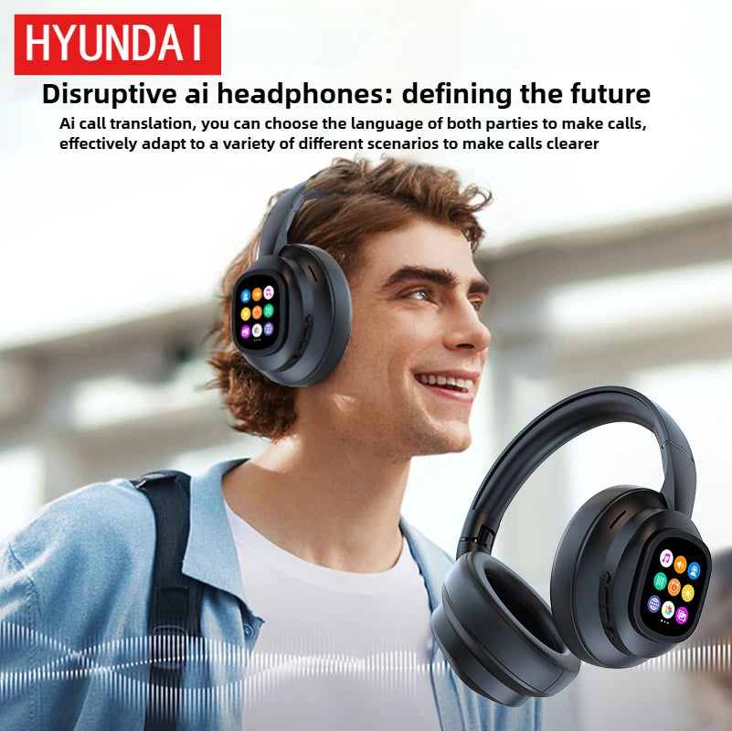 New HYUNDAI X1PRO Wireless Bluetooth 6.0 Headphone,AI Translation Earphones,100+Languages,With Magnetic Touch Control LED Screen