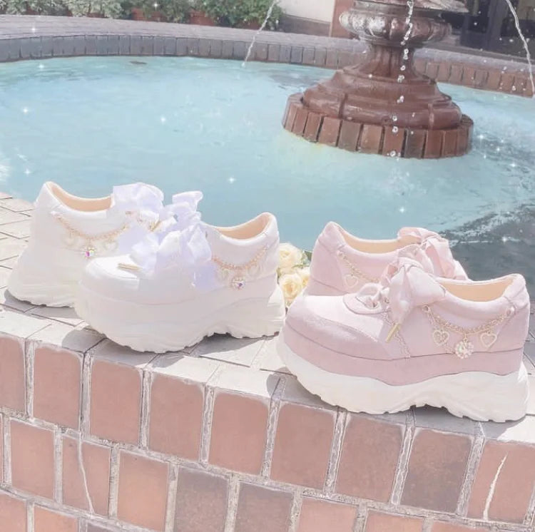Liz Japanese Heart Shape Rhinestone Pearl Mine Series Thick Bottom Platform Lolita Casual Muffin Shoes Sweet Sports Shoes