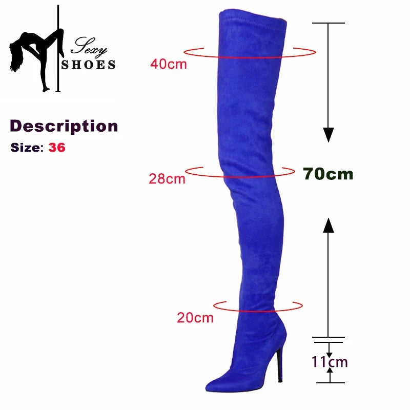 Stretch Slim Over-the-knee Boots Ladies Pointed Toe Stiletto Heels Autumn 2023 New Large Size Women Shoes Stage Show Thigh Boots