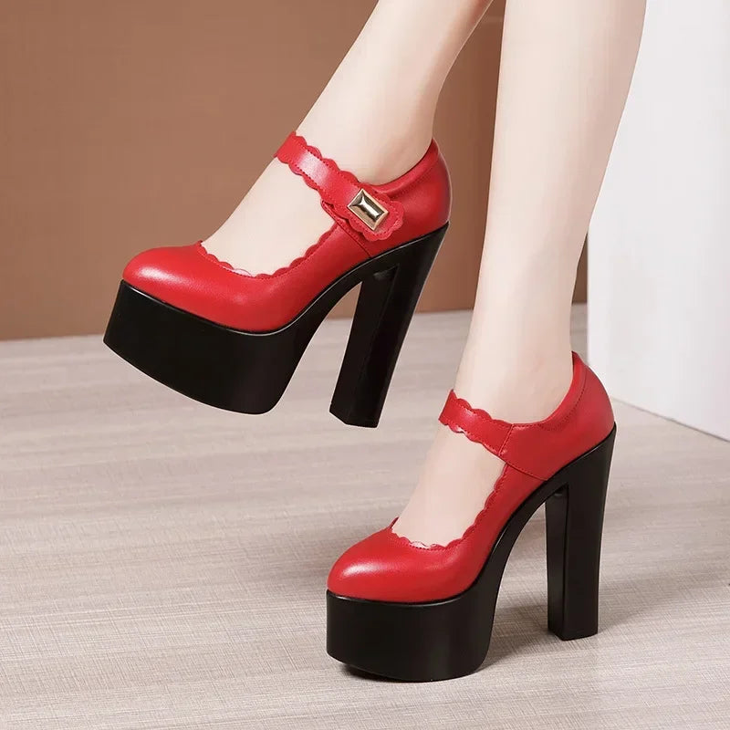 15cm Small Size 32-43 Extremem Block High Heels Shoes 2025 Fall Shallow Thick Chunky Platform Shoes Women Pumps Sexy Model Party
