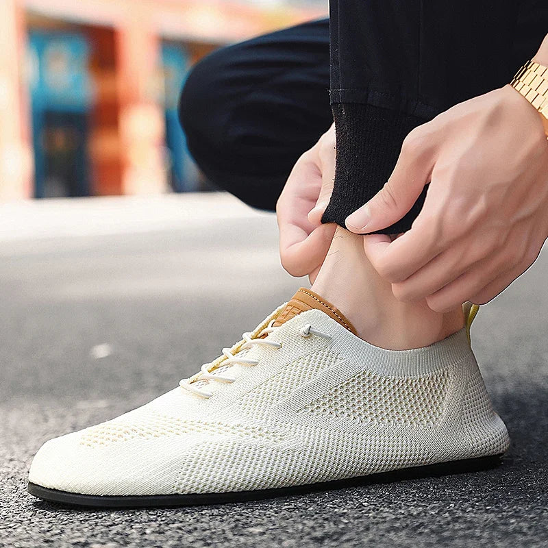 YRZL New Shoes for Men Mesh Breathable Sneaker Outdoor Soft Sole Comfortable Solid Color Flat Male Shoes Casual Walking Sneakers