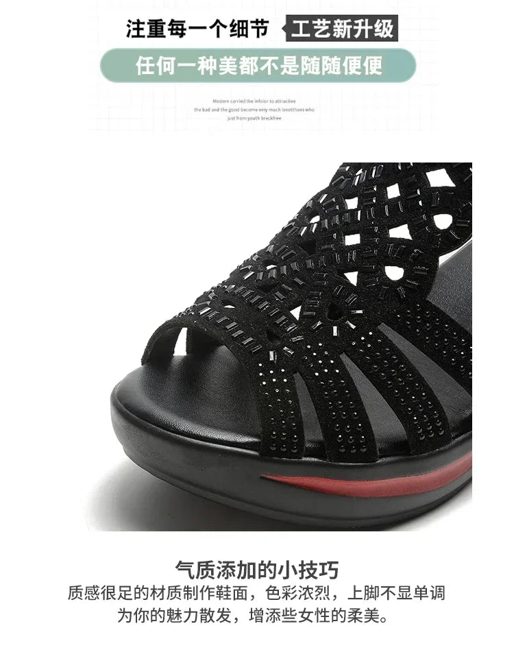 2024 New Fashion Wedge Sandals Women Summer Shoes Elegant Ladies Rome Hollow Out Sandals Female Sandalias Black Wedge Heels