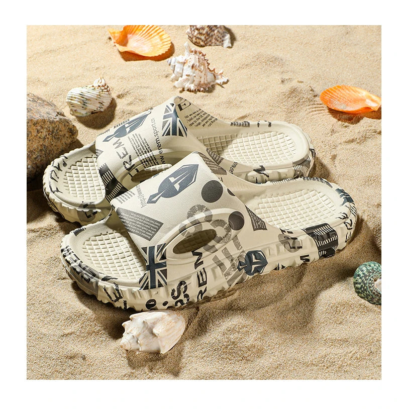New Stylish Men Slides Shoes Indoor Comfortable Summer Male Casual Slippers Print Soft Non-slip Massage EVA Slippers Outdoor 886