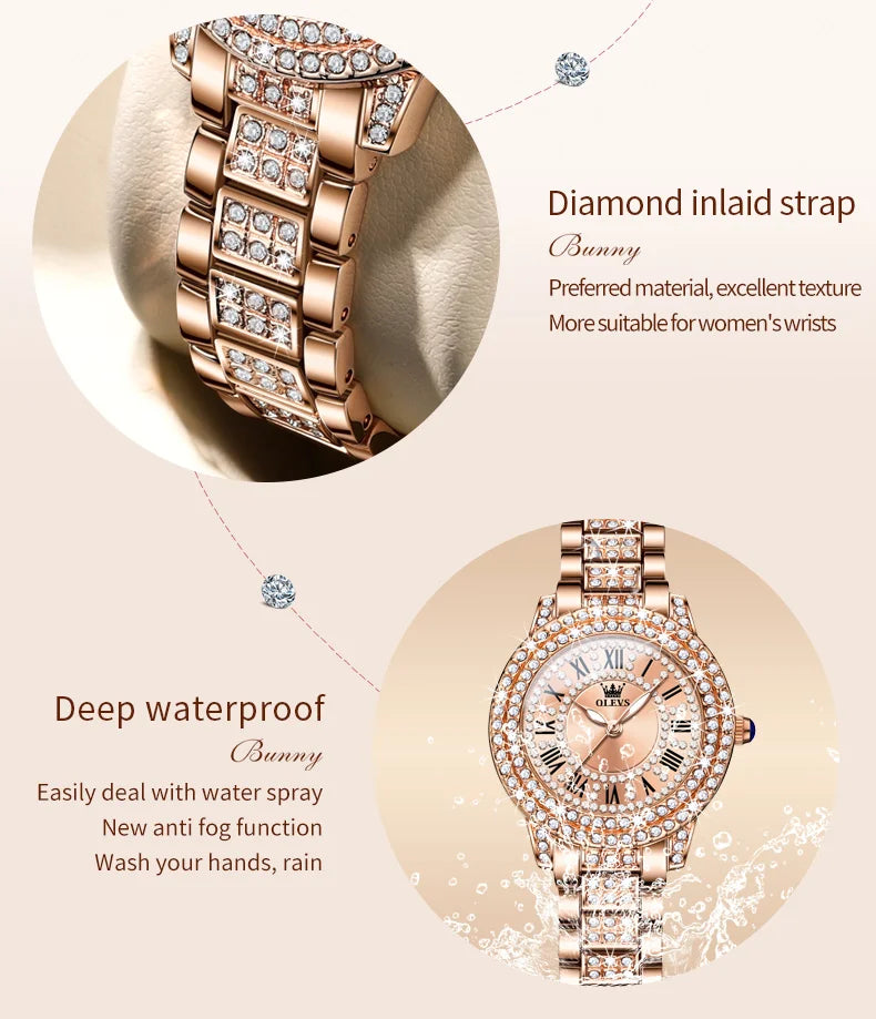 OLEVS 9943 Luxury Elegant Women's Watches Full Diamond Dial Waterproof Fashion Quartz Watch for Ladies Original Authentication SwiftNest