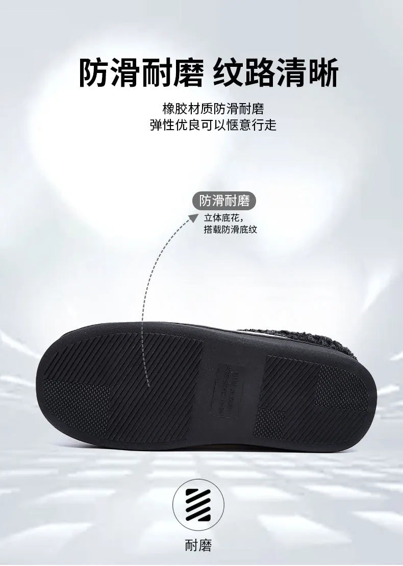 Litfun Winter Men Cotton Shoes Warm Fleece Lined Outdoor Fashion Fuzzy Slides Indoor Antiskid Short Plush Female House Slippers
