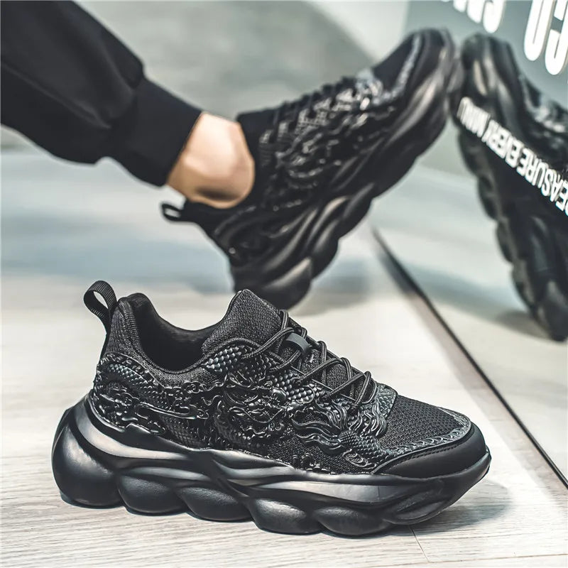 Men Casual Sneakers Cool Chinese Dragon Relief Shoes Luminous Platform Tennis Running Sport Shoe Lovers Walking Jogging Trainers