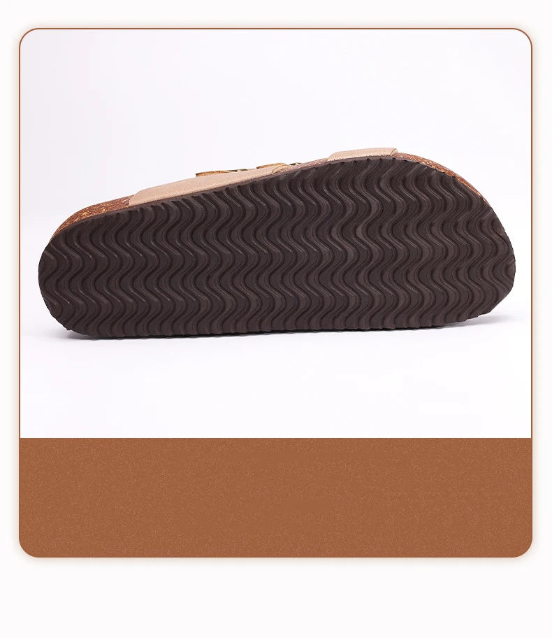 Comwarm Women New Clogs Slippers Summer Fashion Open Toe Beach Shoes With Double Buckle New Cork Footbed Mule Sandals Home Slide