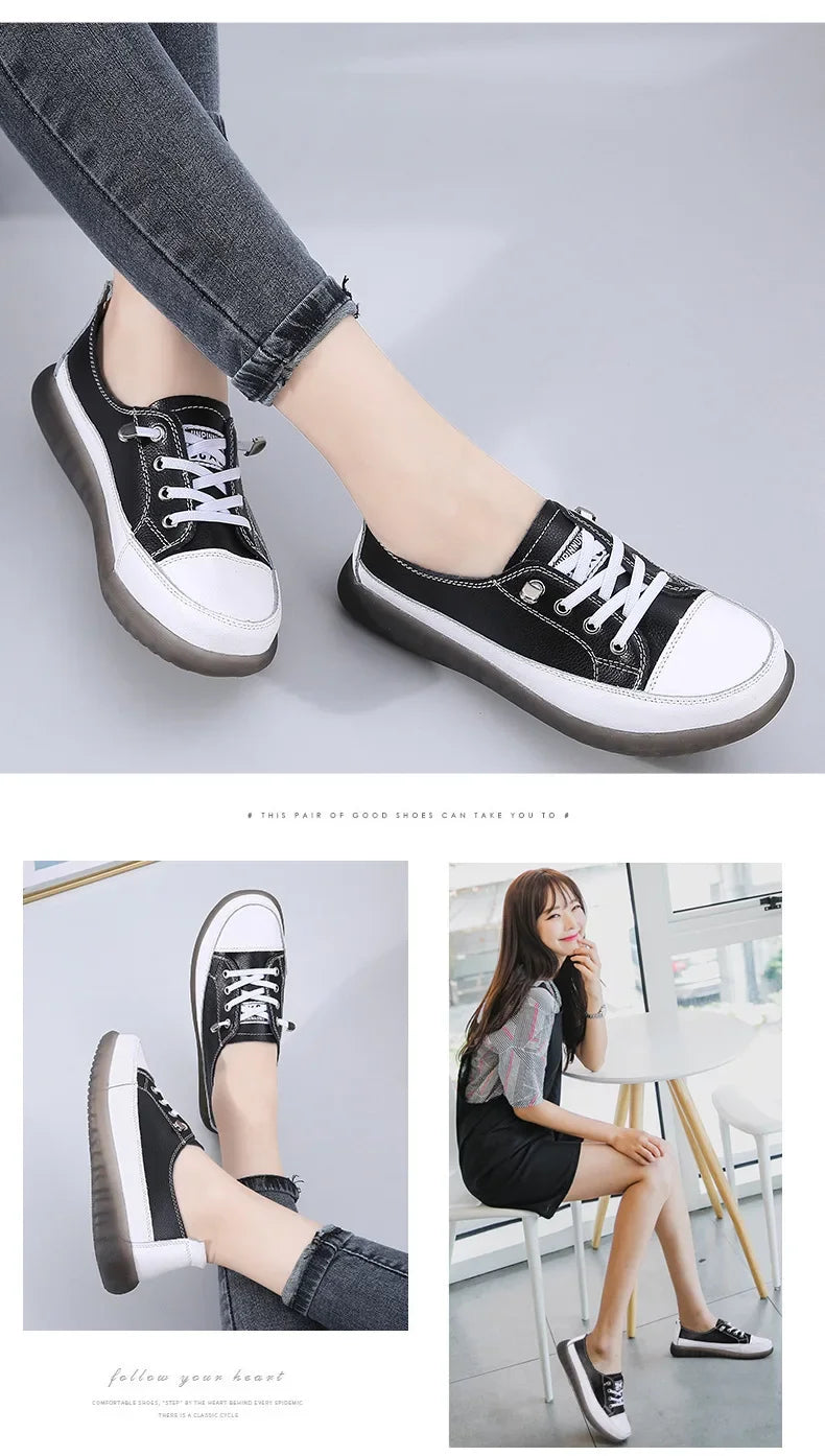 Genuine Leather Soft Sole Outdoor Summer Walking Vulcanized Shoes Women Jogging Sneakers Woman Flat Trainers Fitness Footwear