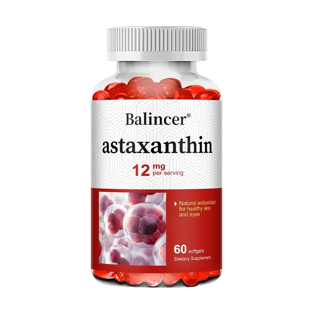 Astaxanthin 12mg - Supports Eye Health, Joint Health, Internal Circulation, Skin Health, Boosts Immunity, Improves Digestion