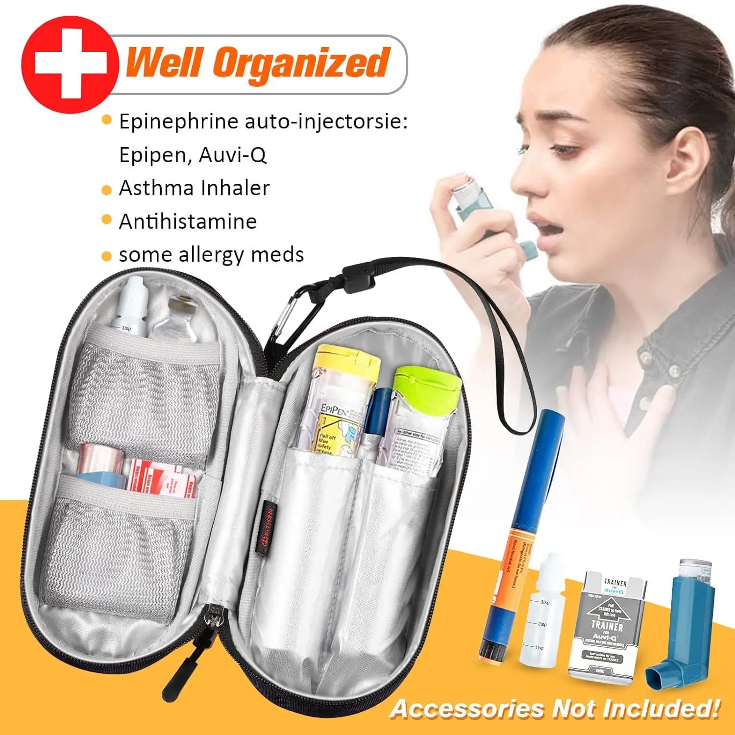 Outdoor EpiPen Medical Carrying Case Travel Medication Organizer Bag Emergency Medical Pouch Hold 2 EpiPens Medical Supply