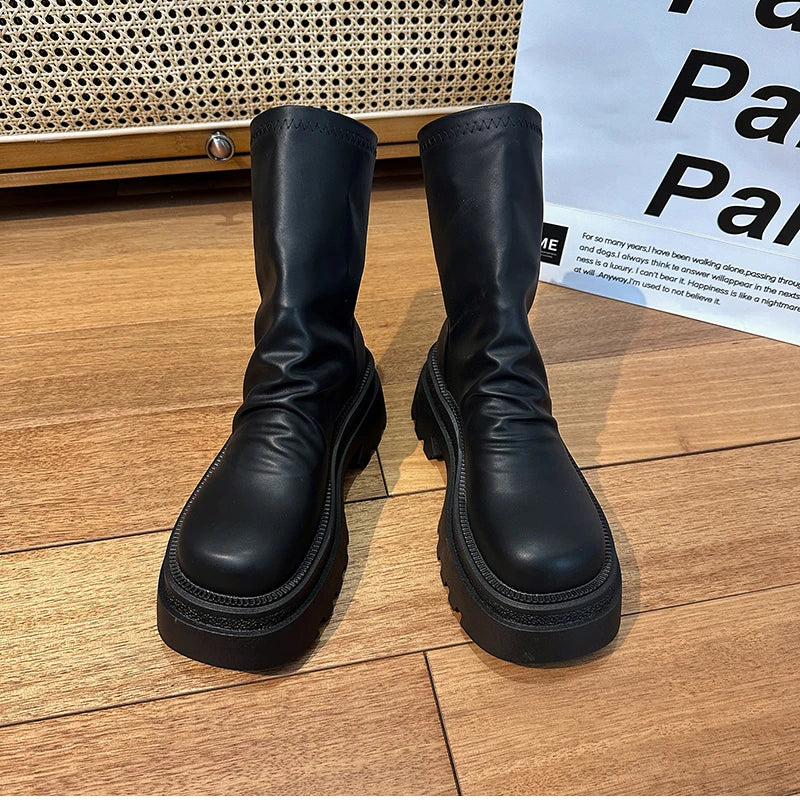 Platform Heel Women Short Booties Fashion Back Zippers Ankle Booties Retro Style Autumn Winter Female Shoes