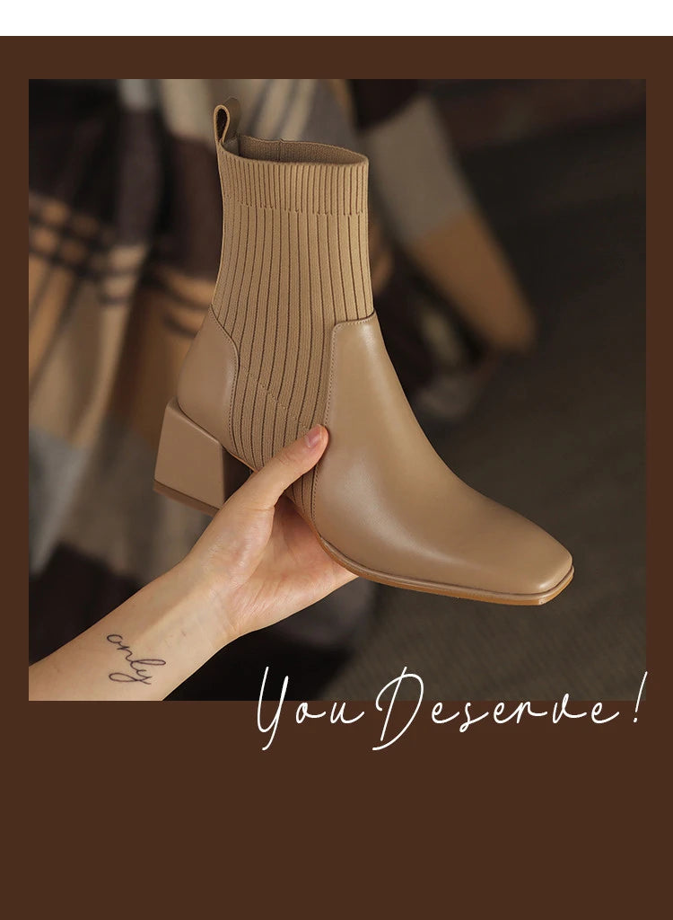 2023 Autumn Winter New Ankle Socks Shoes Women Fashion Large Size 43 Knitted Short Boots Women Slip on High Heels Botas De Mujer