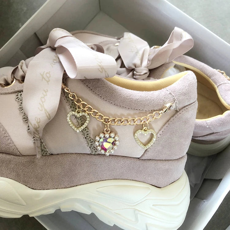 Liz Japanese Heart Shape Rhinestone Pearl Mine Series Thick Bottom Platform Lolita Casual Muffin Shoes Sweet Sports Shoes