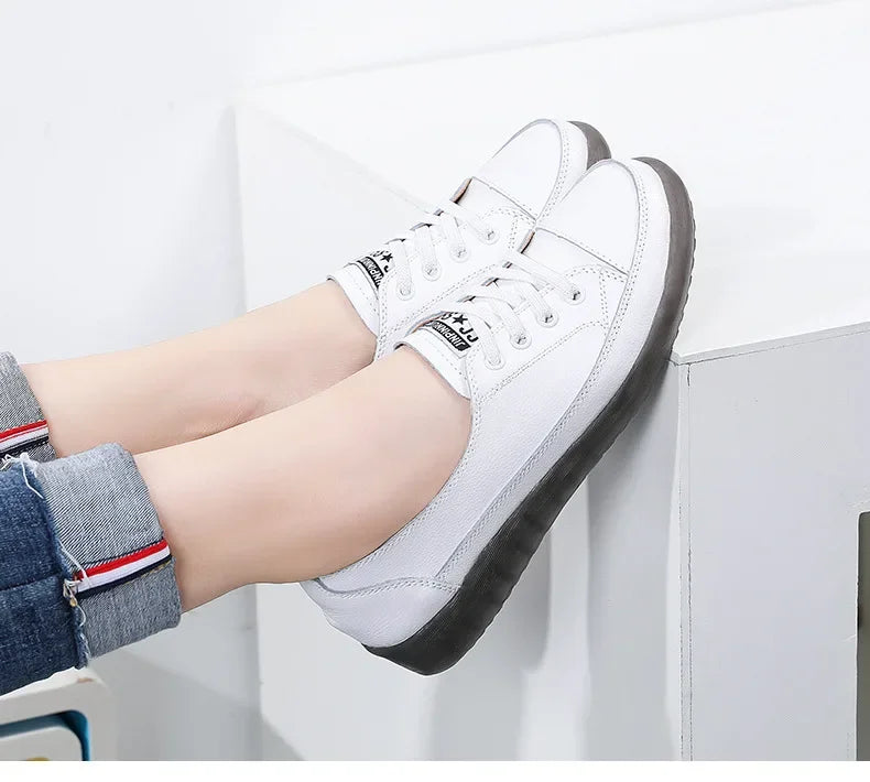 Genuine Leather Soft Sole Outdoor Summer Walking Vulcanized Shoes Women Jogging Sneakers Woman Flat Trainers Fitness Footwear