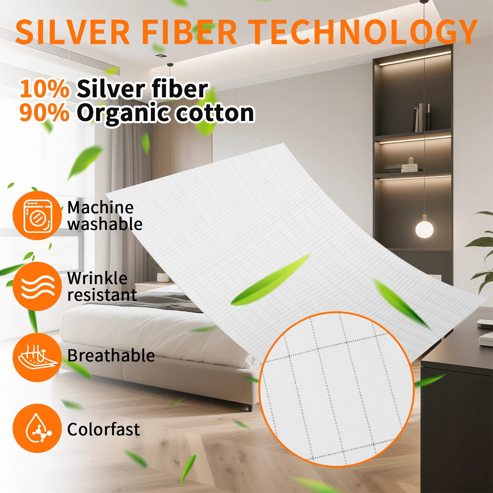 10% Silver Fiber Grounding Sheet Flat Bedsheet with Earthing Cord Organic Cotton Health Sheet Natural Wellness Release Stress