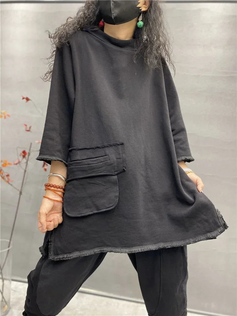 ملابس نسائية ملابس نسائية مبيعات مقاسات كبيرة أزياء الخريف النسائية مزاج الجوكر بأكمام طويلة قمم قديمة ريترو