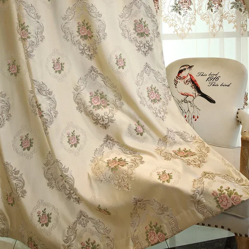 European-style Curtains Simple European Beige Living Dining Room Bedroom Two-story Full-shading Window Curtain Finished Product