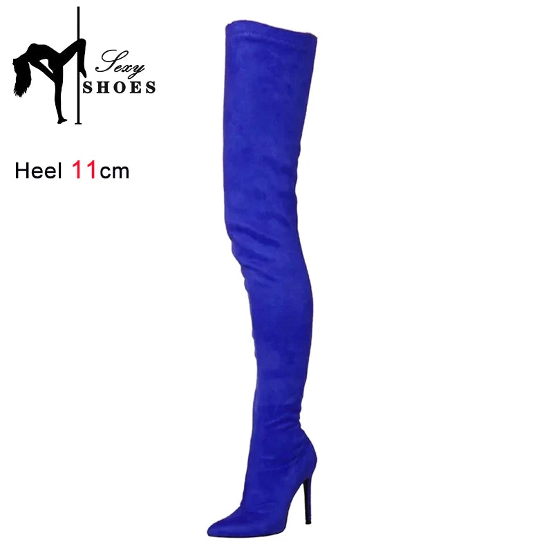 Stretch Slim Over-the-knee Boots Ladies Pointed Toe Stiletto Heels Autumn 2023 New Large Size Women Shoes Stage Show Thigh Boots