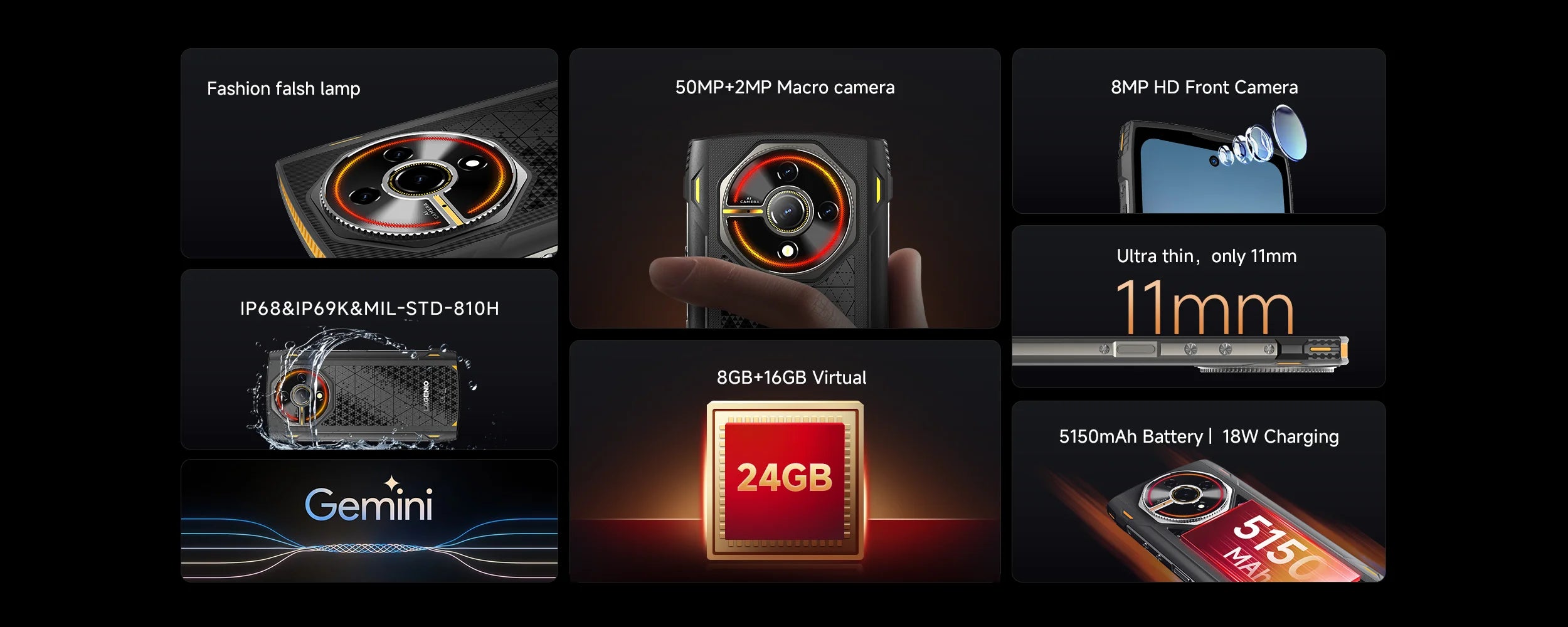 4G Rugged Smartphone LAGENIO Panther 2 Pro Android 15 8GB+256GB Mobile Phone 50MP 5150mAh 6.7 " HD Ultra-thin Cellphone Gemini