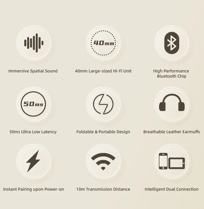 Bluetooth 5.3 Fashion Wireless Headphones HIFI Stereo Portable Over-ear Business Headset Low Latency Gaming Earphones With Mic