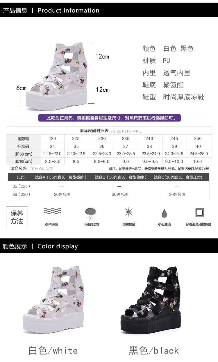 Ladies High-heel Women's Wedge Sandals Summer Thick-bottom Hollow Fish Mouth Roman Style Gladiator Casual Zipper Platform Shoe