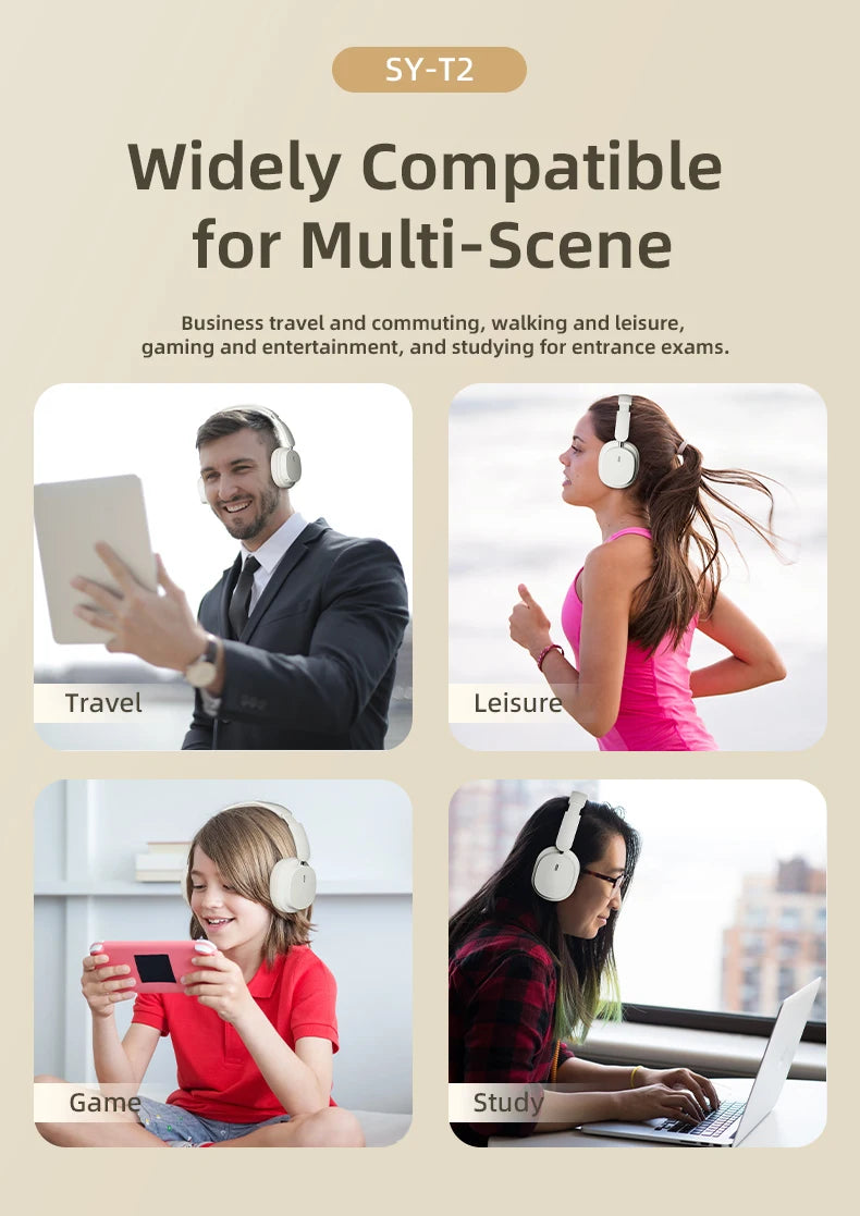 Bluetooth 5.3 Fashion Wireless Headphones HIFI Stereo Portable Over-ear Business Headset Low Latency Gaming Earphones With Mic