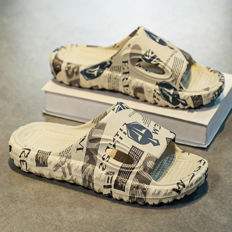 New Stylish Men Slides Shoes Indoor Comfortable Summer Male Casual Slippers Print Soft Non-slip Massage EVA Slippers Outdoor 886