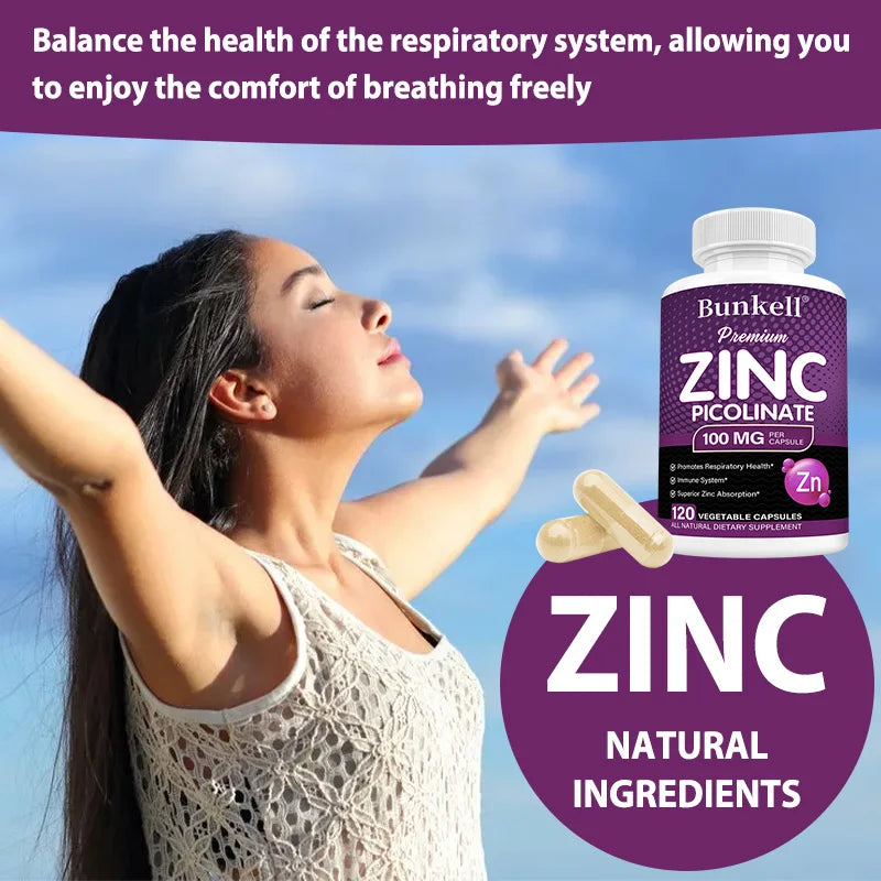 High Absorption Zinc Picolinate 100 Mg - Essential Nutrient for Respiratory Health, Immune System, and Overall Well-being