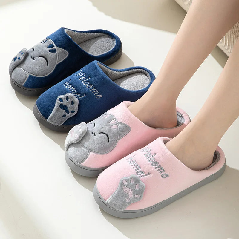 Cotton slippers women's autumn and winter new cartoon lucky cat Korean version cute warm indoor home