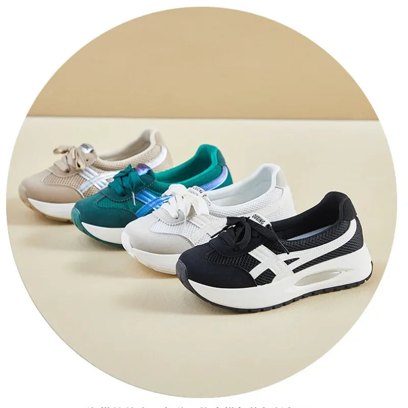 2024 Autumn New Mesh Casual Women's Flat Shoes Fashion Round Head Wedge Light and Smooth Women's Vulcanized Shoes