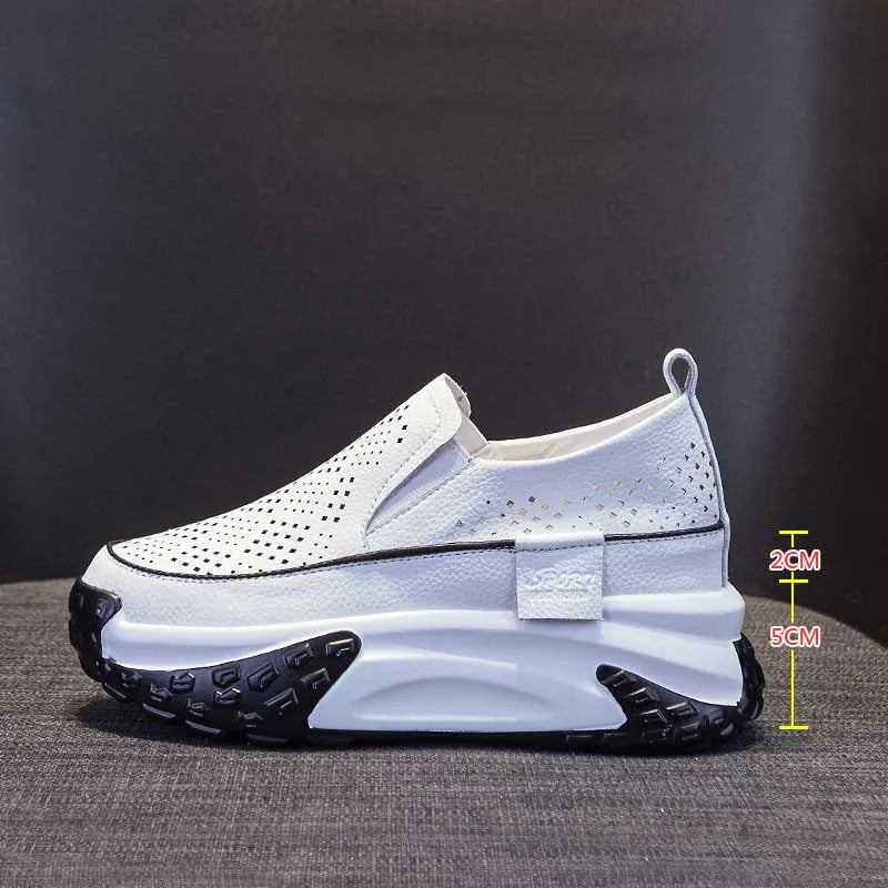 Fujin 7cm Genuine Leather Women Vulcanized Platform Wedge Chunky Sneaker Casual Stable Fashion Skate Boarding High Brand Shoes