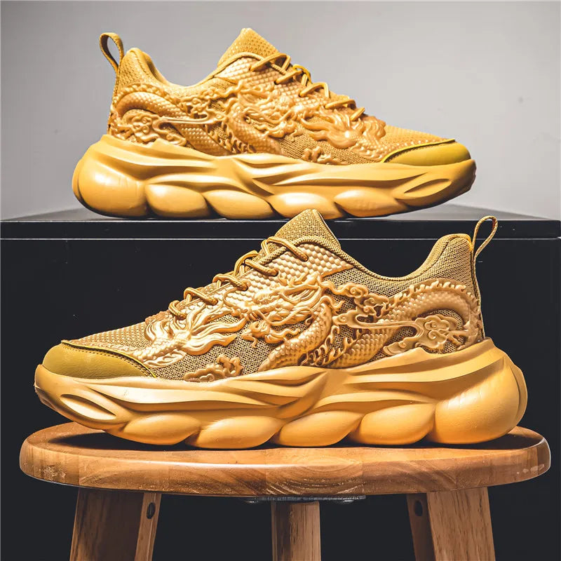 Men Casual Sneakers Cool Chinese Dragon Relief Shoes Luminous Platform Tennis Running Sport Shoe Lovers Walking Jogging Trainers