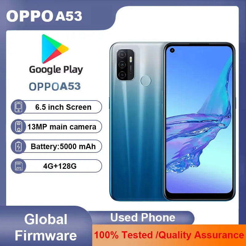 oppo A53 Smatr Phone 4G Android 6.5 inches SmartPhone Screen ROM 128GB 5000mAh 13MP Camera Used Phone