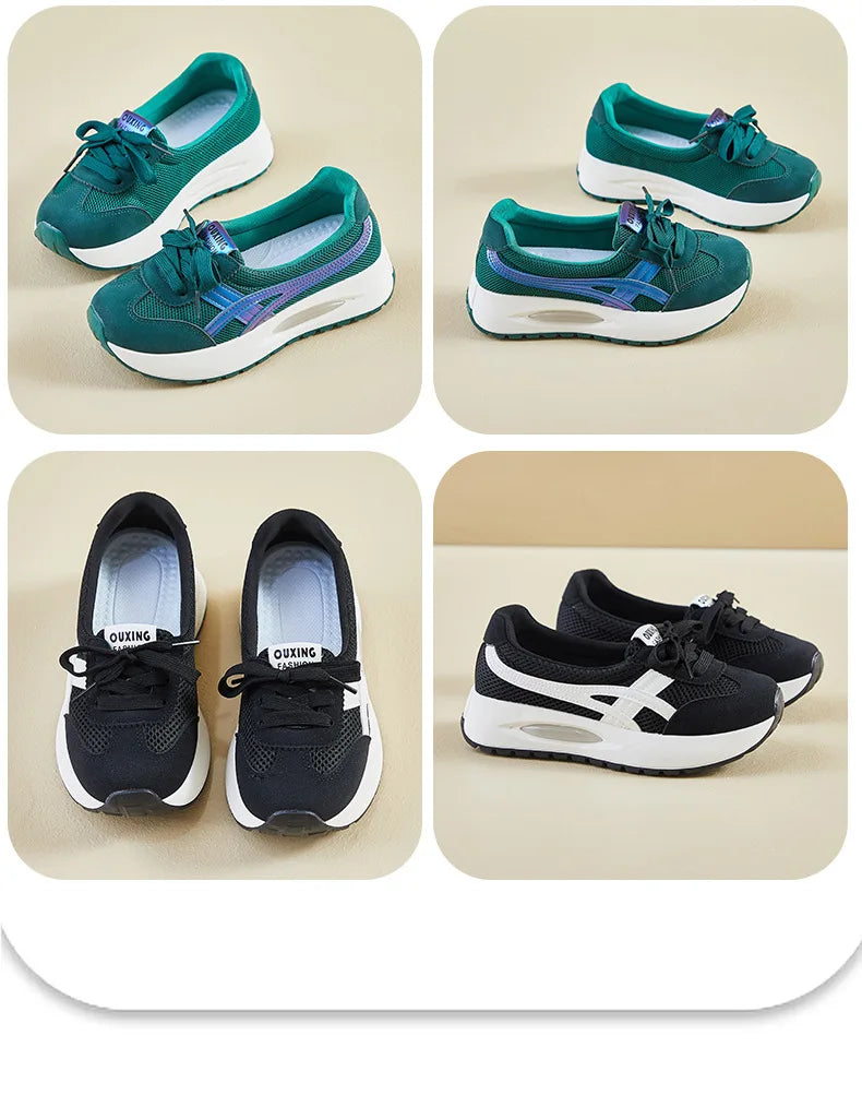 2024 Autumn New Mesh Casual Women's Flat Shoes Fashion Round Head Wedge Light and Smooth Women's Vulcanized Shoes