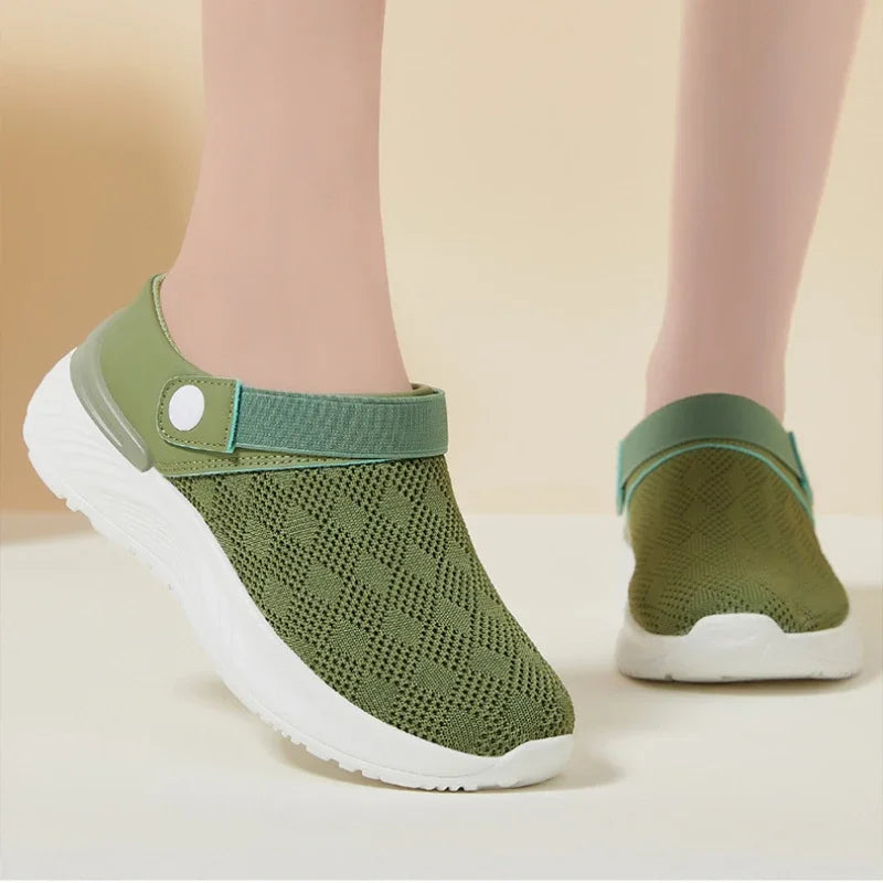 2025 Women Summer Breathable Slippers Soft Bottom Mum Shoes Mesh Solid Colour Non-slip Soft Sole Casual Sandals Zapatos Mujer