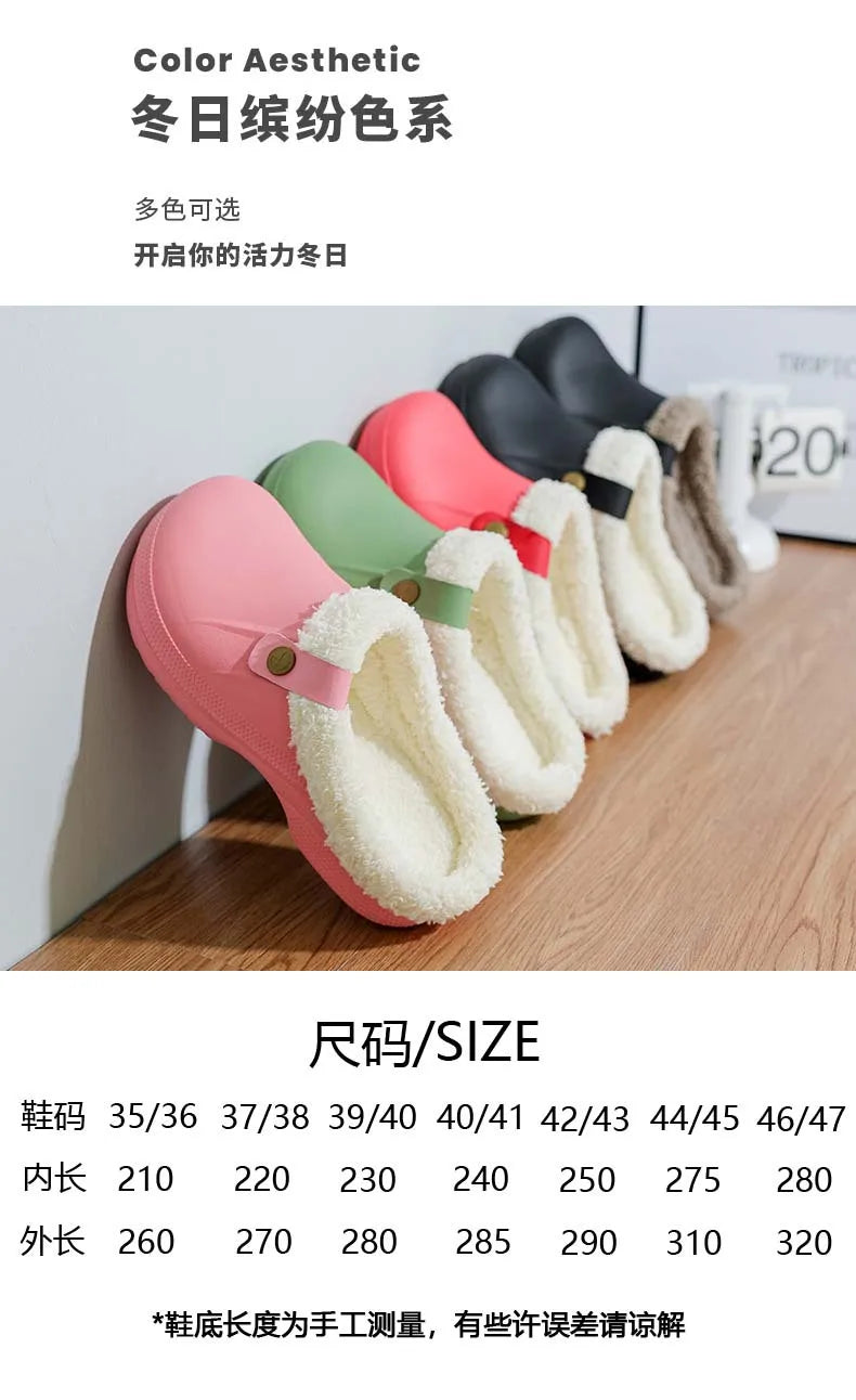 Waterproof Mule Clogs Men Slippers Winter Warm Unisex Fur Slippers House Room Slippers Trend Indoor Floor Shoes Slides For Women