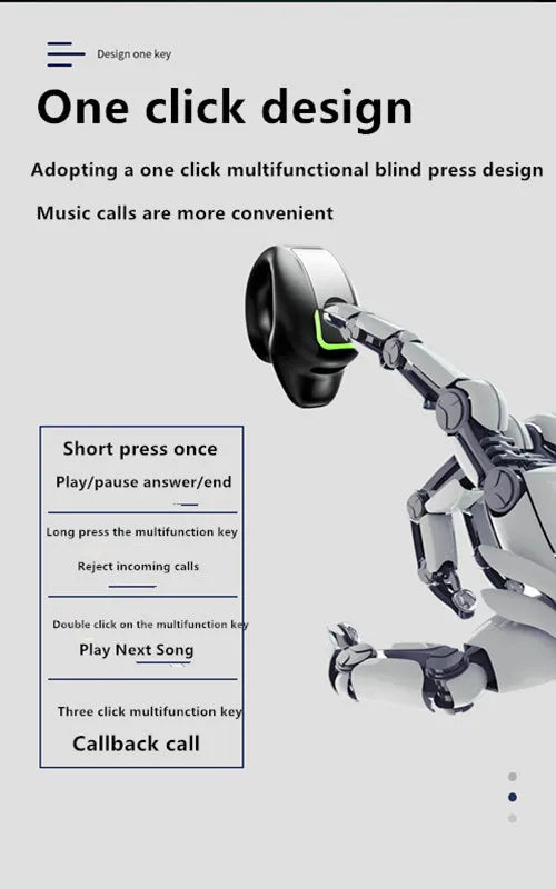 سماعة رأس مزودة بميكروفون وبلوتوث 5.3 ومشبك للأذن TWS لاسلكية داخل الأذن وسماعة رأس واحدة عالية الدقة ستيريو هاي فاي تعمل باللمس للتحكم الرياضي