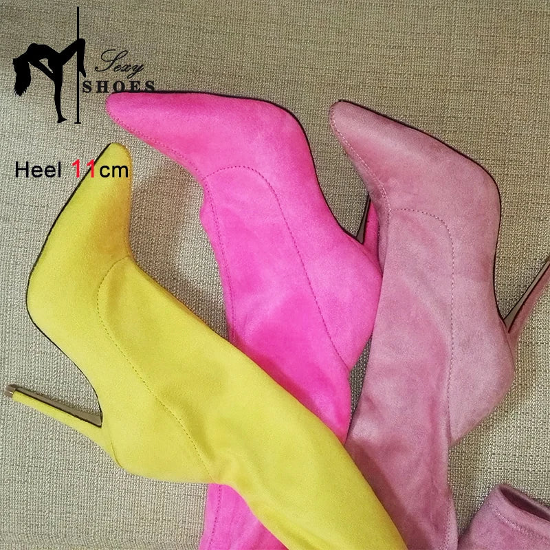 Stretch Slim Over-the-knee Boots Ladies Pointed Toe Stiletto Heels Autumn 2023 New Large Size Women Shoes Stage Show Thigh Boots