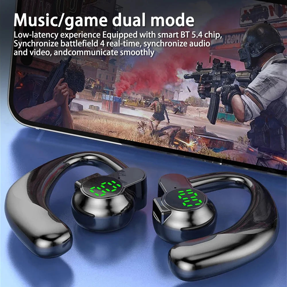 Bluetooth 5.4 Wireless Headset, Long Battery Life Hanging Ears,Start Noise Reduction Digital Display Sports Sleep Music Earring