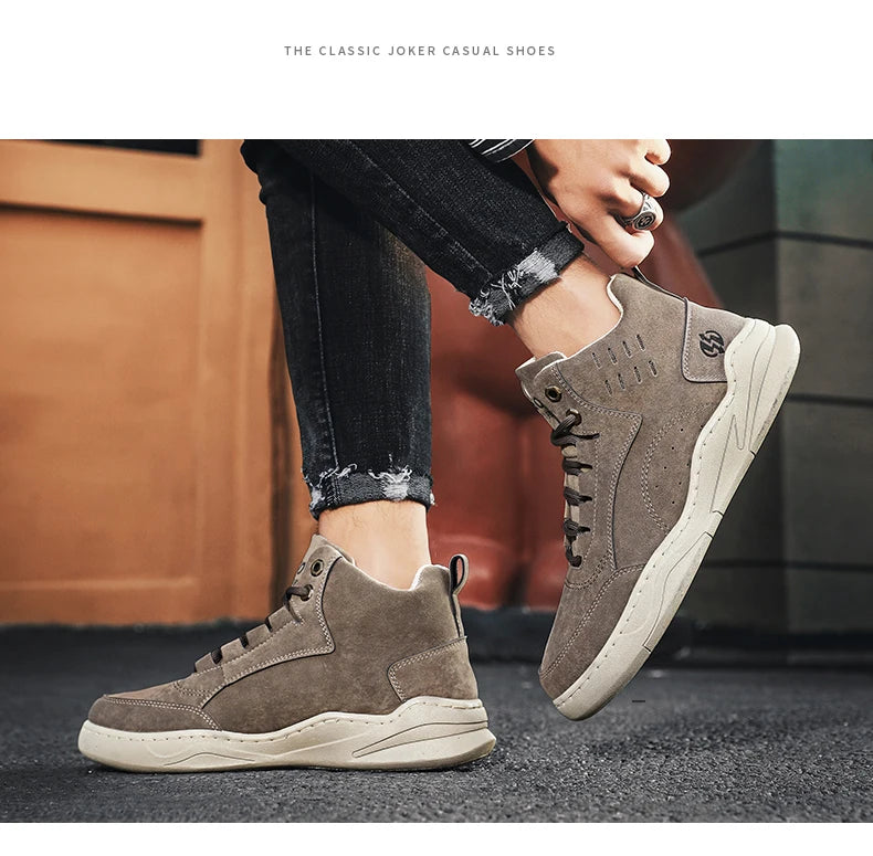 High Top Boots Men's Shoes Fashion Motorcycle Ankle Boots Shoes for Men Winter Boots Men's Sneakers Lace-Up Botas Hombre