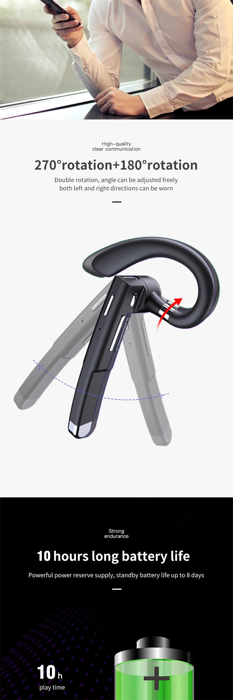 Wireless Headphones Bluetooth Headset With Microphone Earphones  Handsfree Noise Canceling Audifonos Talking Business Driving