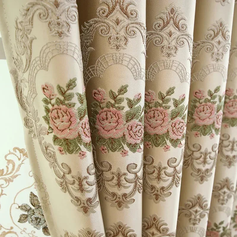 European-style Curtains Simple European Beige Living Dining Room Bedroom Two-story Full-shading Window Curtain Finished Product