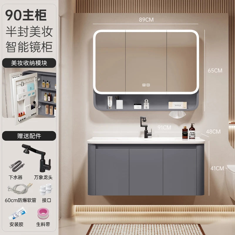 Standing Storage Bathroom Cabinet Shelf Light Mirror Organizer Bathroom Cabinet Vanity Shower Rack Banyo Dolabi Furniture